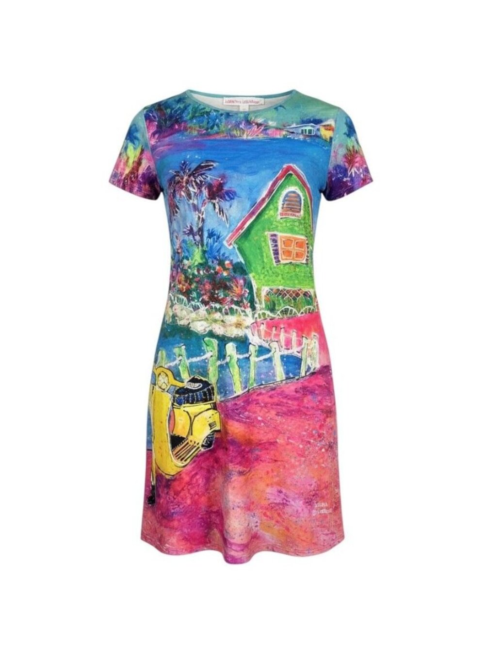 Leoma Lovegrove Petite L Multicolor Scenic Print Short Sleeve Dress